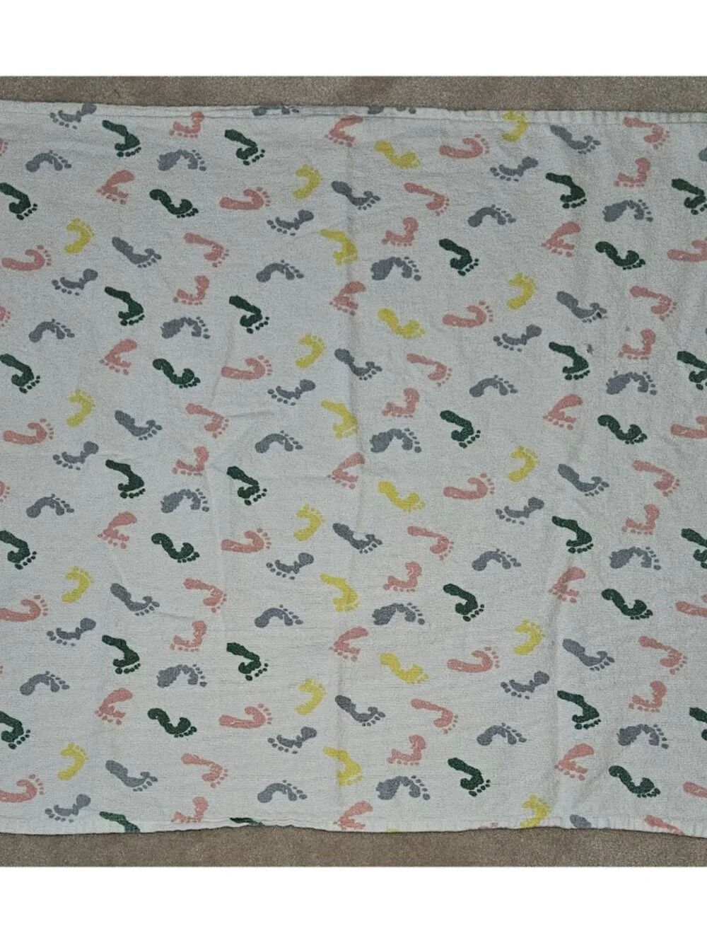 2 VTG Standard Textile Receiving Blanket Lot Footprints Pink Yellow Green Blue